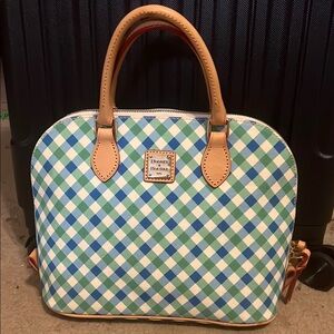 Dooney & Bourke Blue and White Satchel with Gingham Pattern